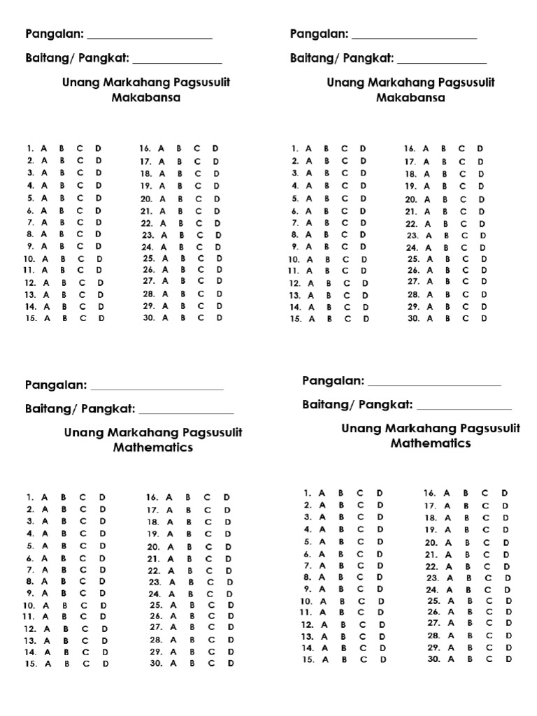 Answer Sheet | PDF