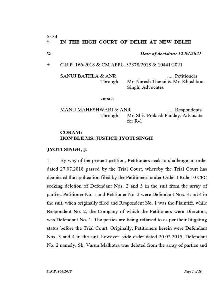 Delhi High Court Ruling on Director Liability | PDF | Piercing The ...