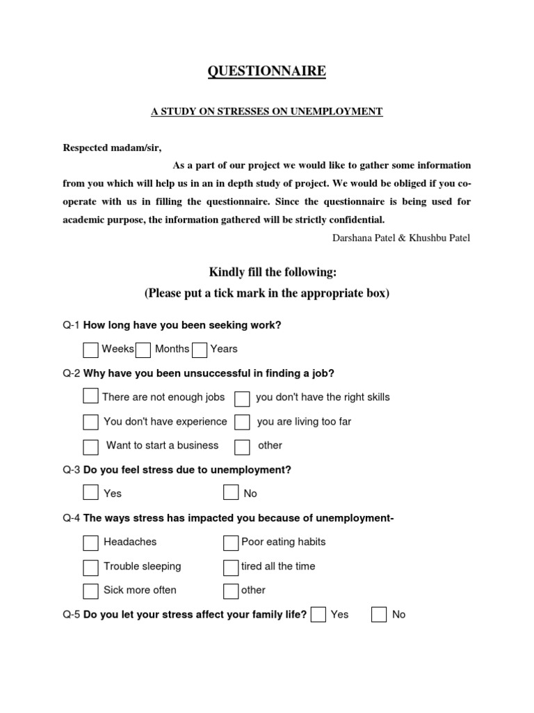 Questionnaire Finle | Unemployment | Poverty & Homelessness