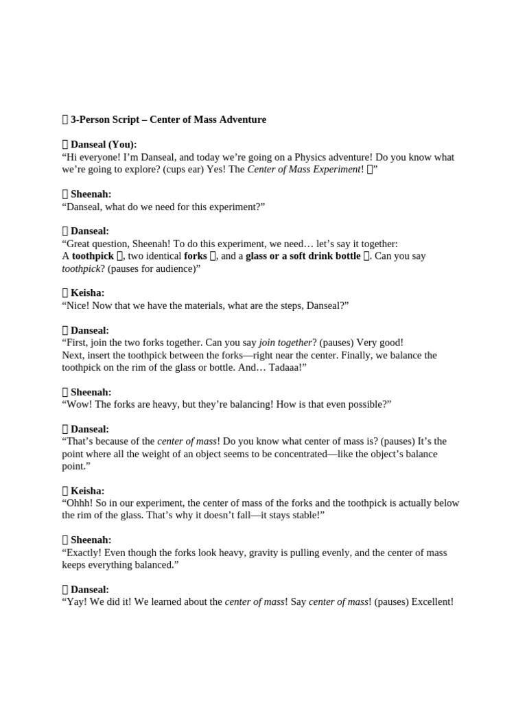 Center of Mass Experiment Script | PDF