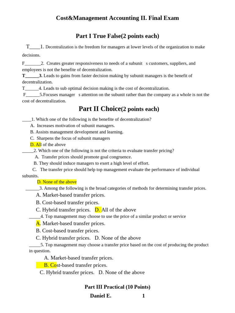 Cost & Management Accounting II Exam | PDF | Business | Business Economics