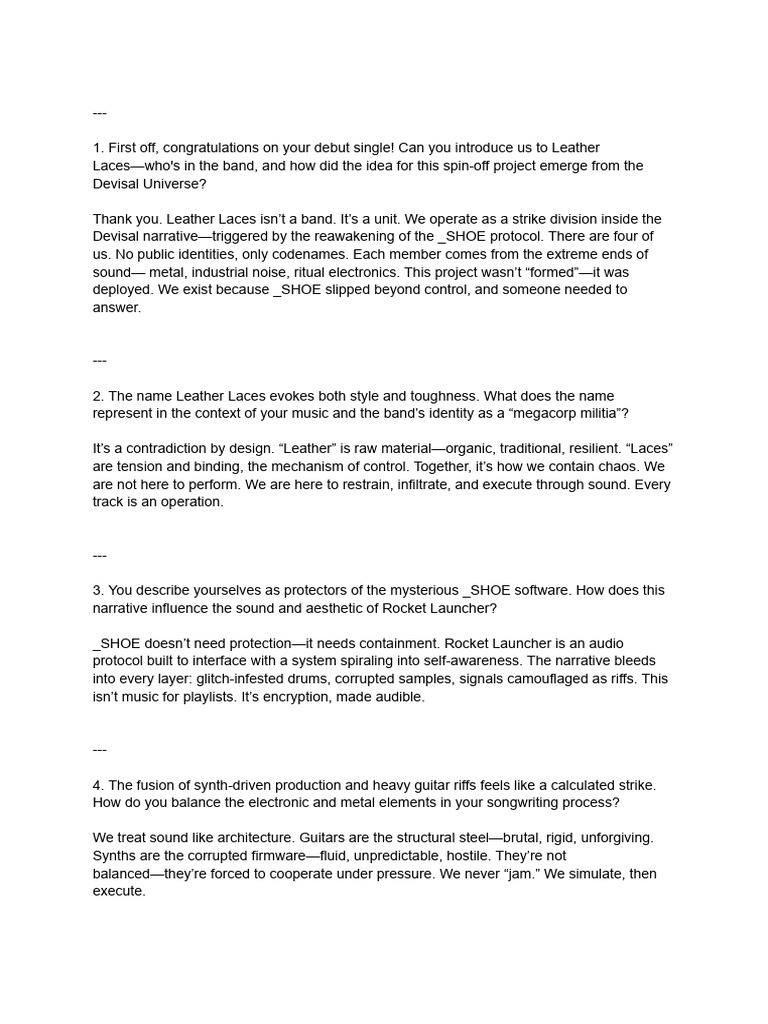 Leather Laces Interview | PDF