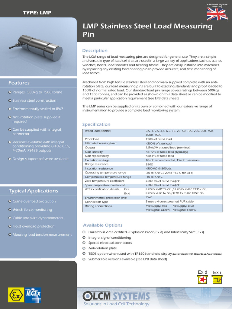 LMP Stainless Steel Load Measuring Pin | PDF | Mechanical Engineering ...