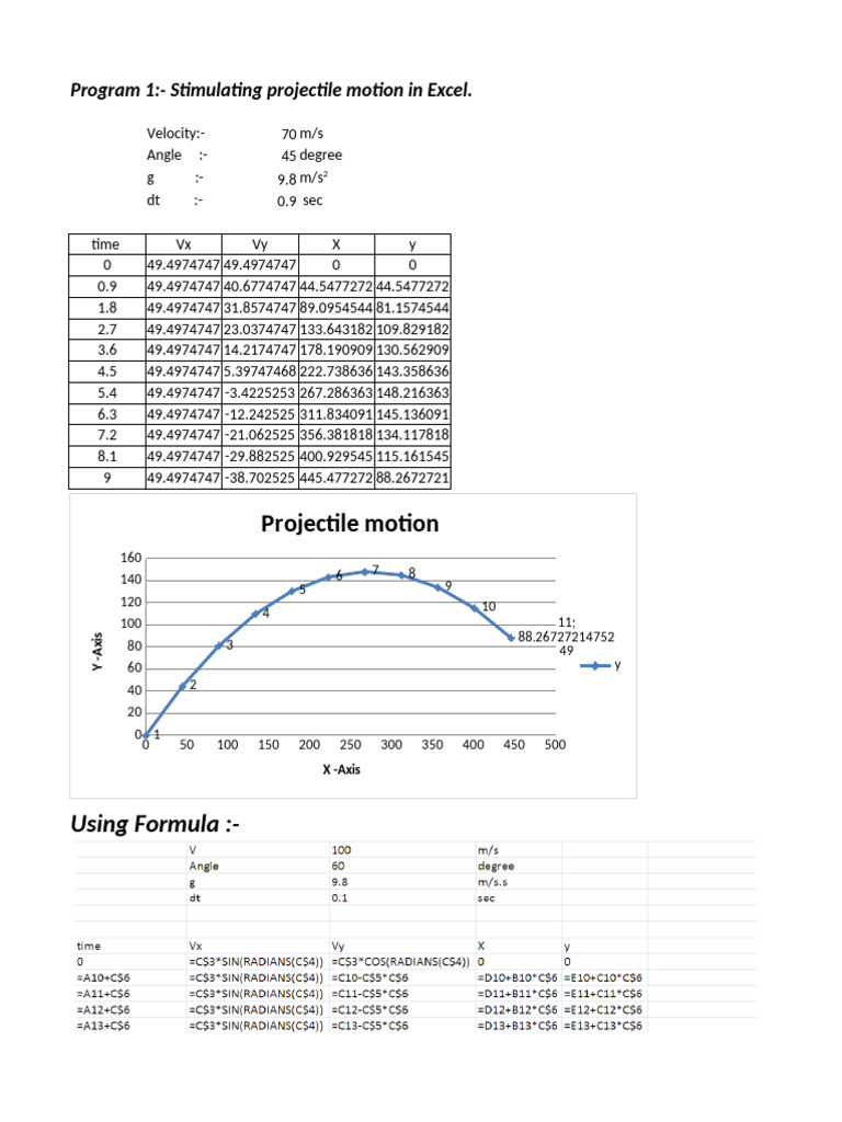 Excel Programs for Projectile Motion & Friction | PDF | Vector Space ...