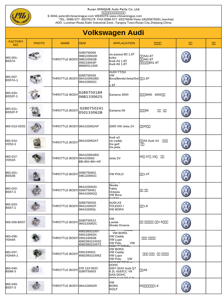 Volkswagen Throttle Body Applications | PDF | Volkswagen | Audi
