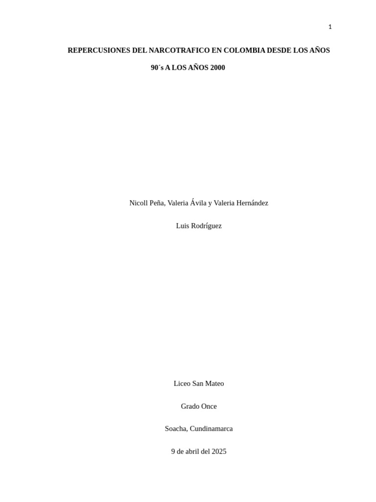Impacto del Narcotráfico en Colombia (90-2000) | PDF | Comercio ilegal ...