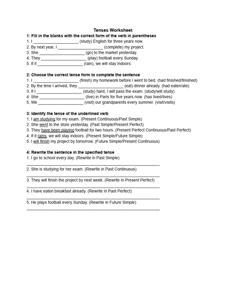Tenses Practice Worksheet | PDF