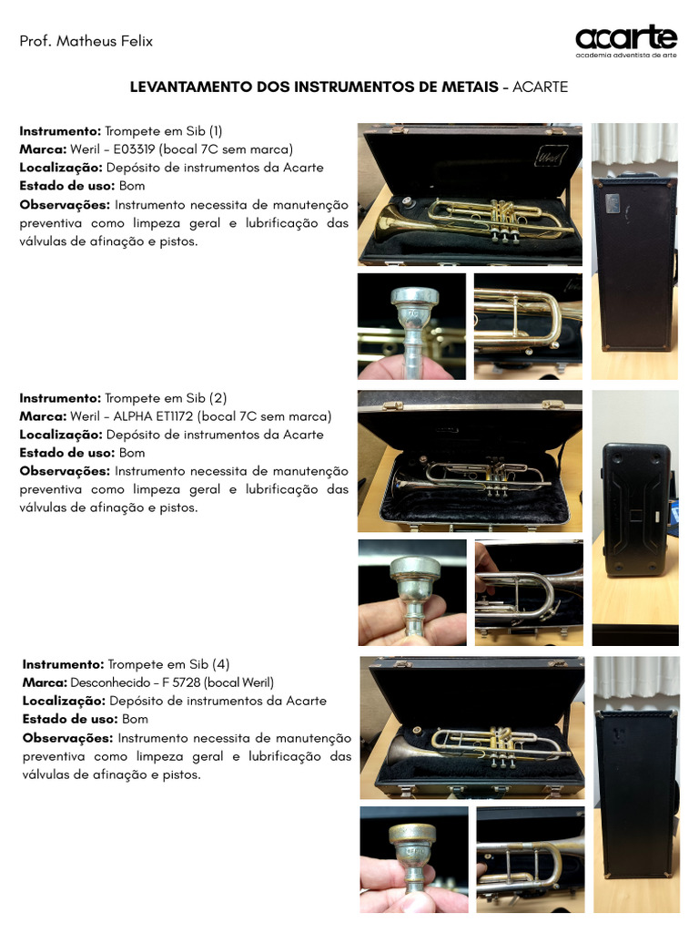 Manutenção de Instrumentos Musicais Acarte | PDF | Trompa (instrumento ...
