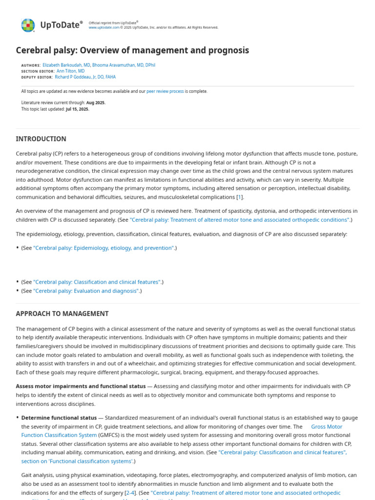 Cerebral Palsy Management Overview | PDF | Cerebral Palsy | Urinary ...