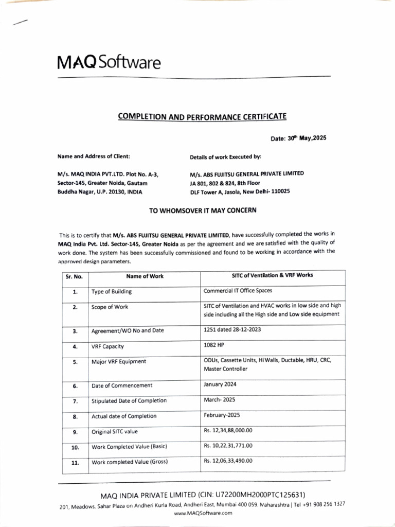 Completion Certificate - MAQ | PDF
