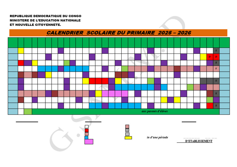 Calendrier Scolaire Primaire 2025-2026 RDC | PDF