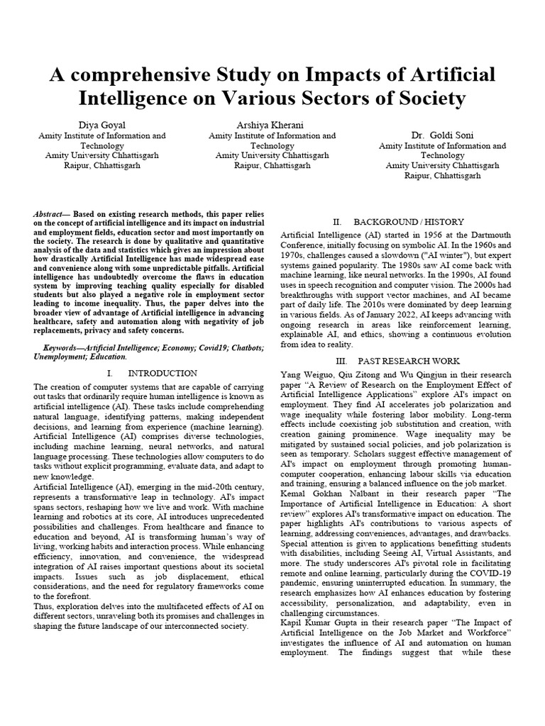 A Comprehensive Study On Impacts of Artificial Intelligence On Various ...