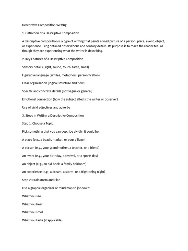 Descriptive Composition | PDF | Subject (Grammar) | Experience