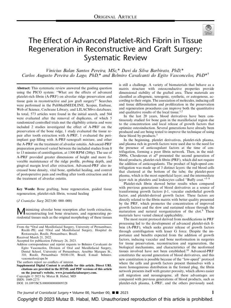 The Effect of Advanced Platelet Rich Fibrin In.693 | PDF | Medical ...