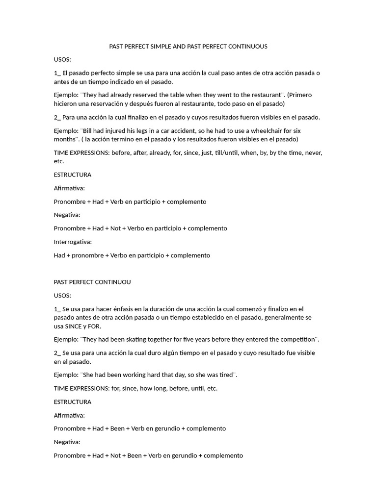 Usos y Estructura del Pasado Perfecto | PDF