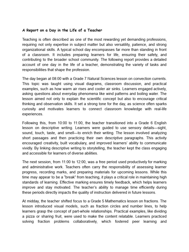 Life of A Teacher REPORT | PDF | Teachers | Learning