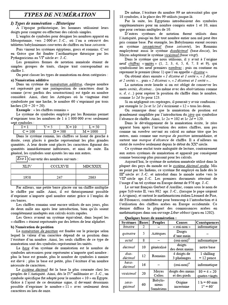 Ma Nbs Types de Numeration | PDF | Nombre | Décimal