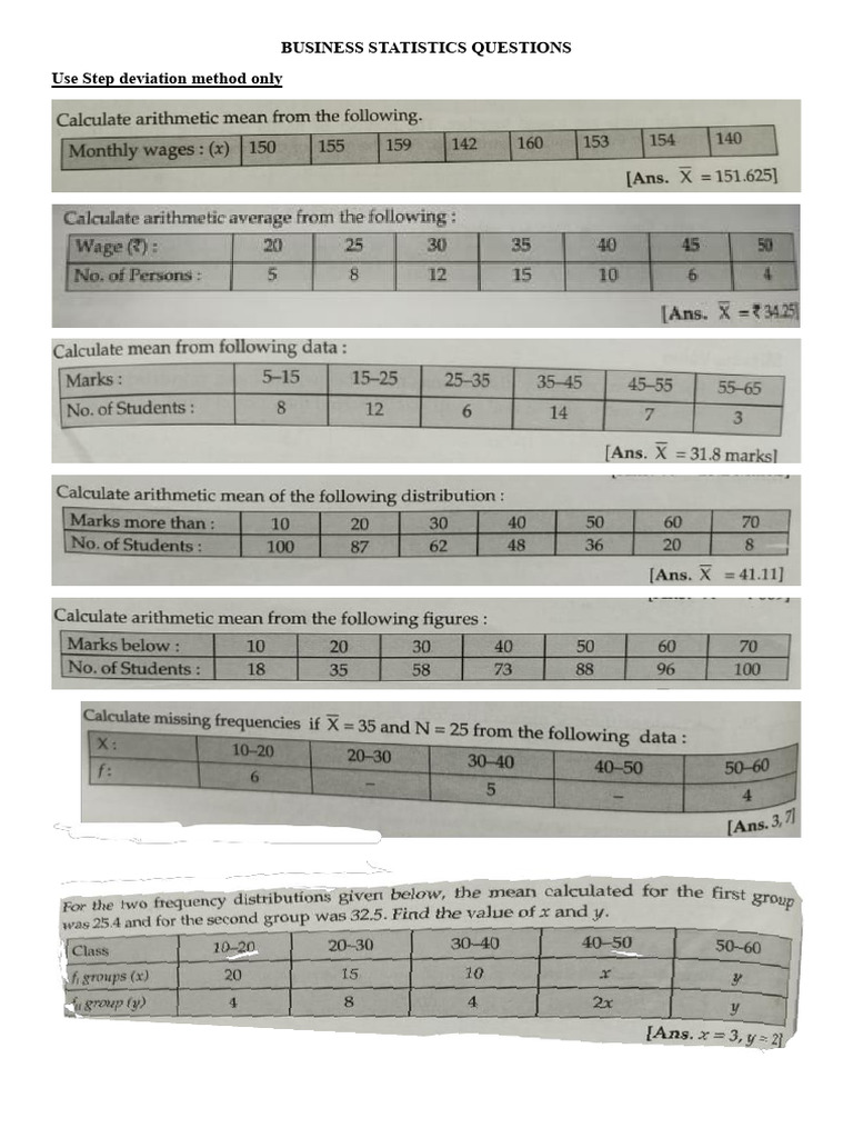 Business Statistics Assignment Questions | PDF