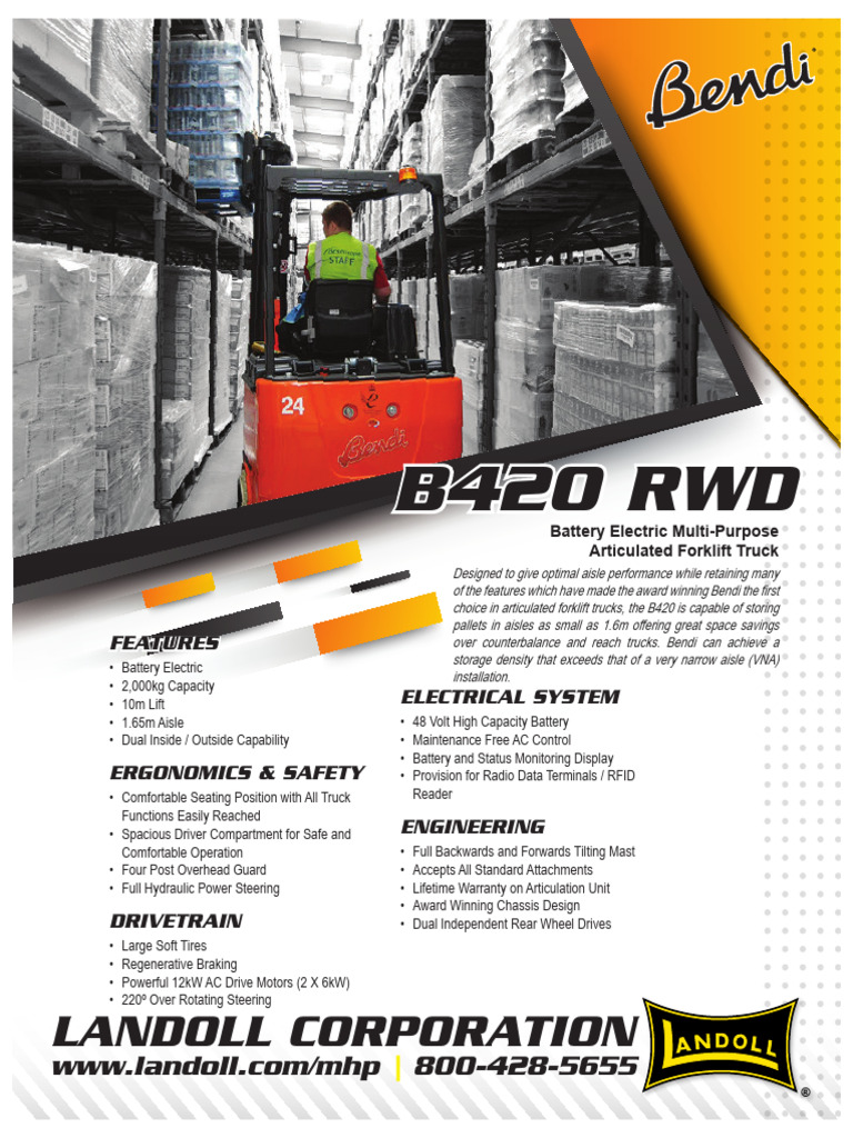 Bendi B420 Electric Forklift Overview | PDF | Forklift | Truck