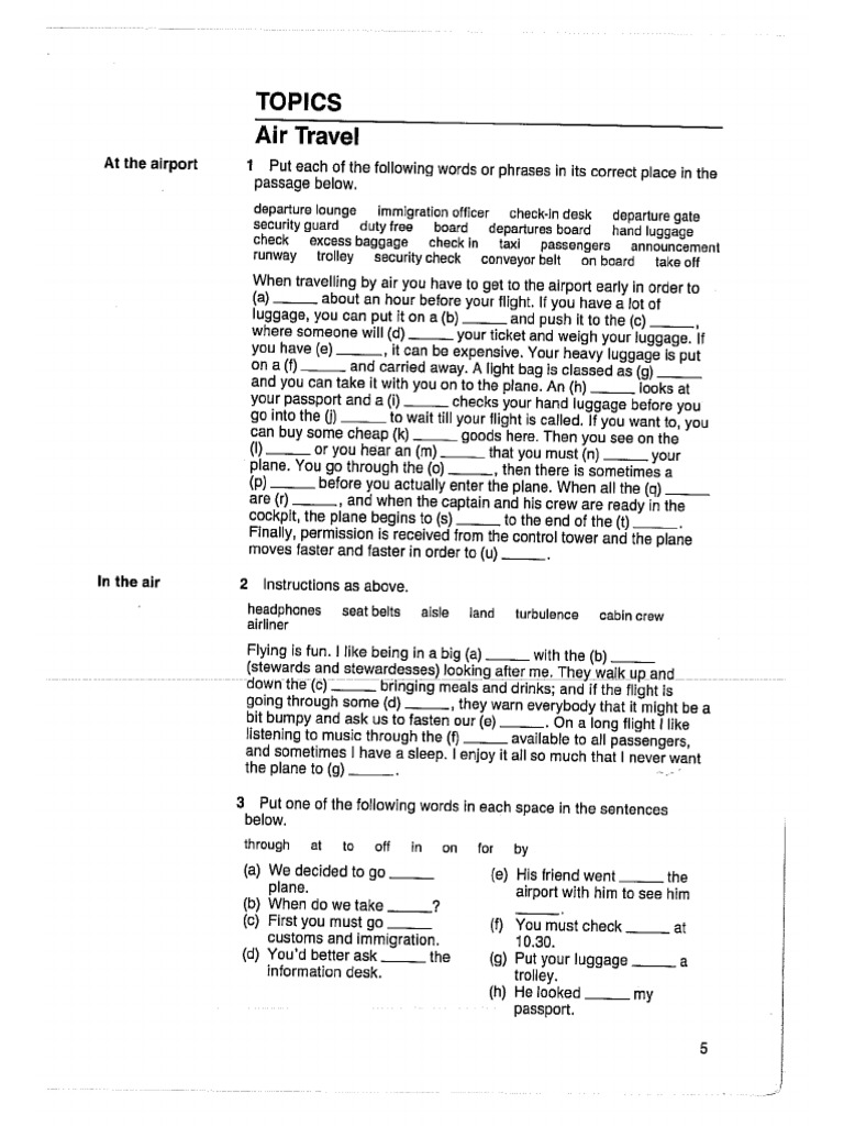 Intermediate Vocabulary Air Travel | PDF