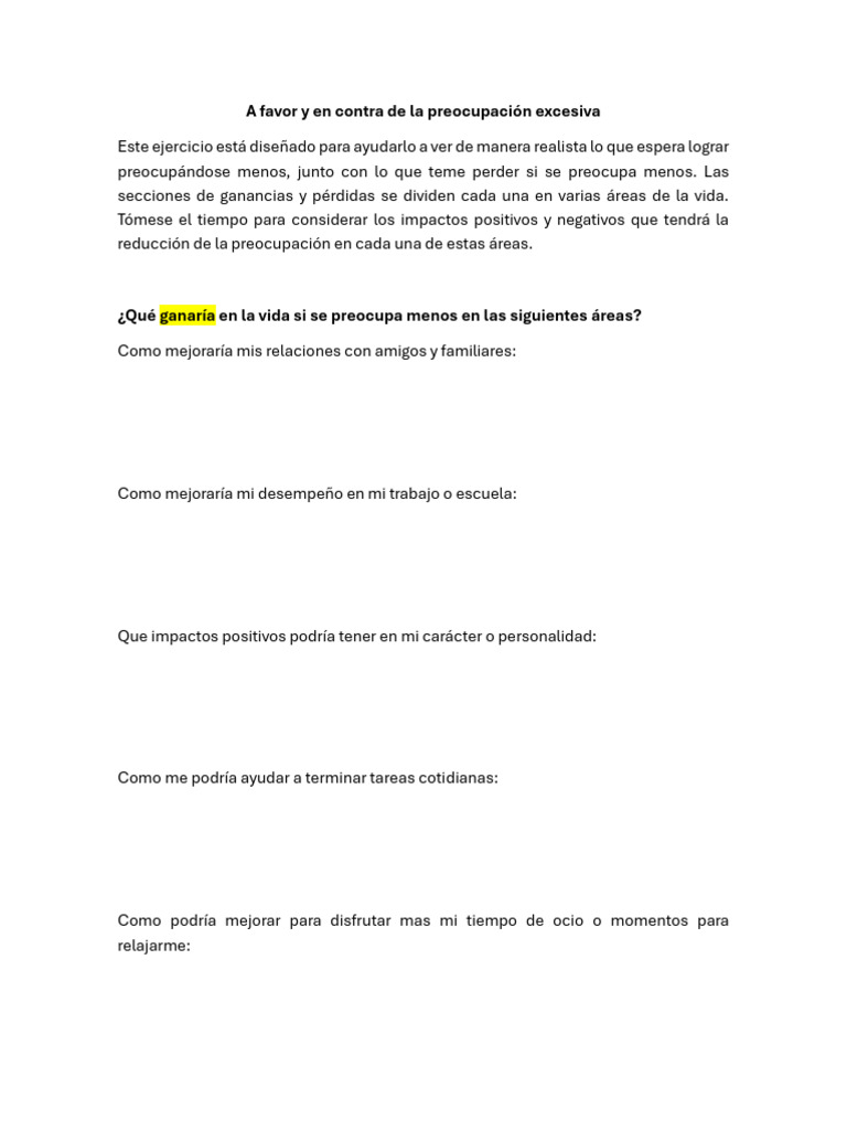 A Favor y en Contra de La Preocupación Excesiva | PDF