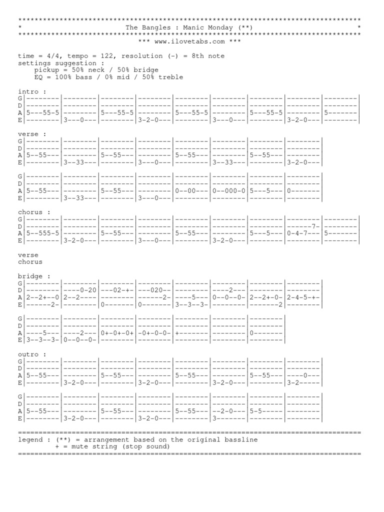 Kami Export The Bangles Manic Monday Tab en | PDF | String Instruments ...