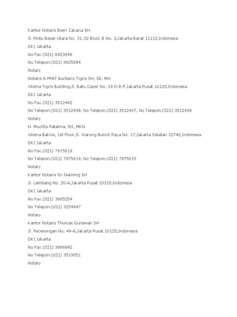 Alamat Kantor Notaris PPAT Jakarta