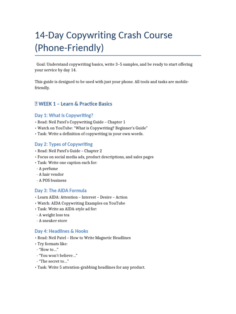 14-Day Mobile Copywriting Course | PDF | Copywriting | Promotion And ...