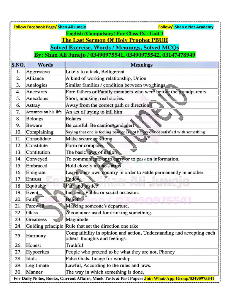 9th & 10th English Notes | PDF