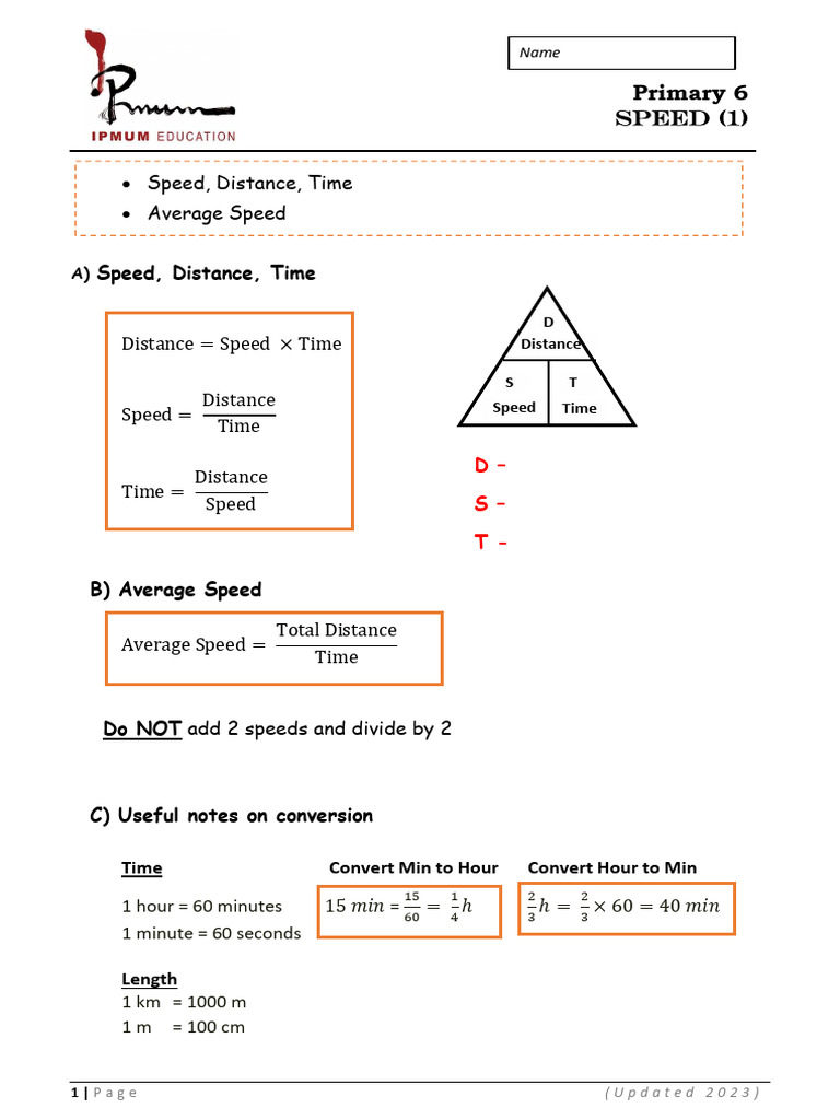 Primary 6 Speed, Distance, Time Guide | PDF | Speed | Motion (Physics)