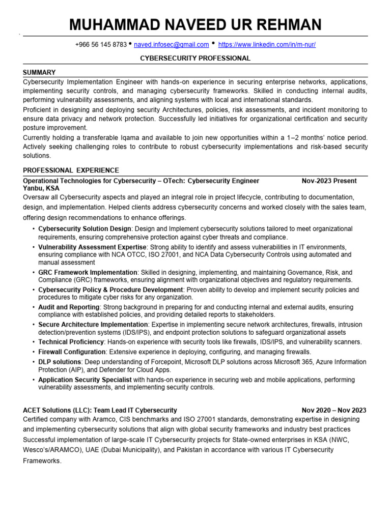M Naveed Cybersecurity Professional | PDF | Security | Computer Security