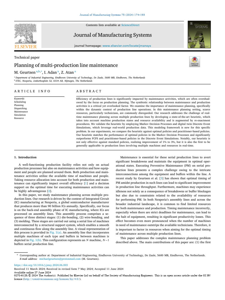 Multi-Line Maintenance Planning in IC Manufacturing | PDF | Scheduling ...