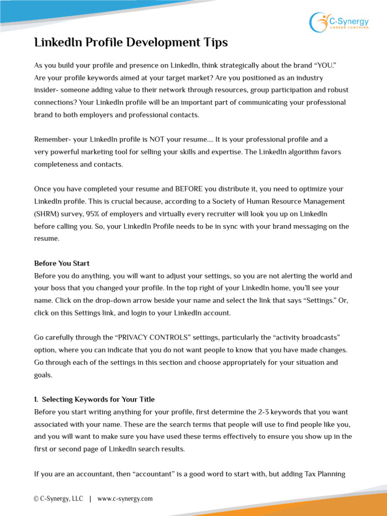 LinkedIn Profile Optimization Guide | PDF | Linked In | Résumé