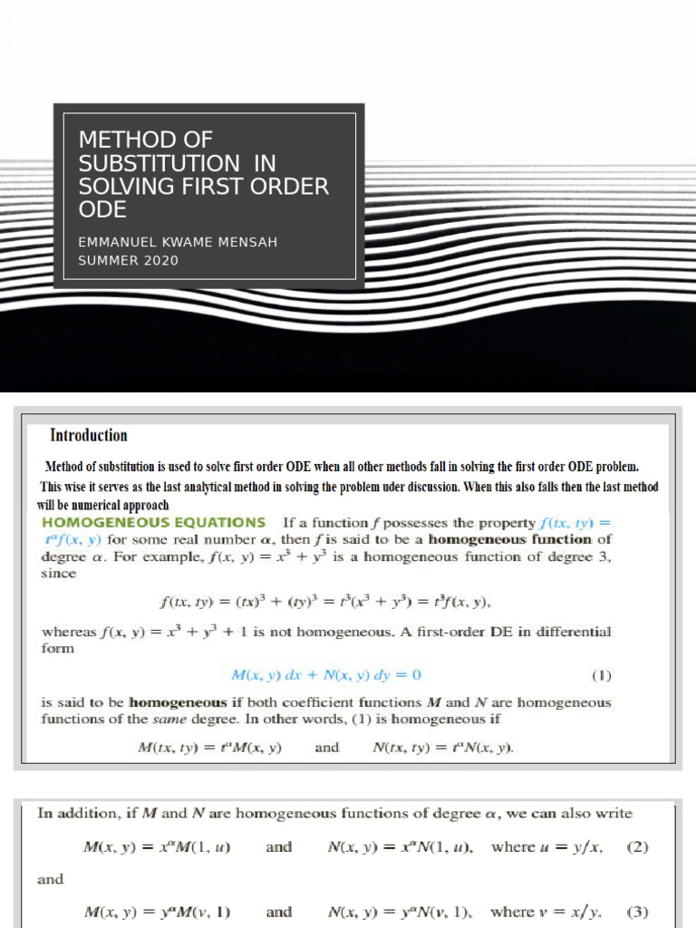 Method of Substitution in Solving First Order ODE | PDF