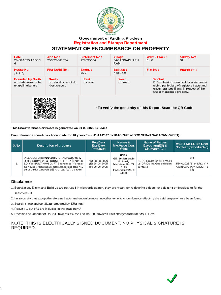 Statement of Encumbrance On Property: Registration and Stamps ...