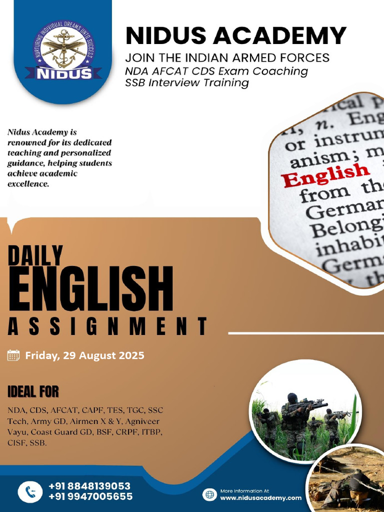 29 Aug 25 Nidus Academy Kollam Daily Eng Assignment Defense Exams Pdf