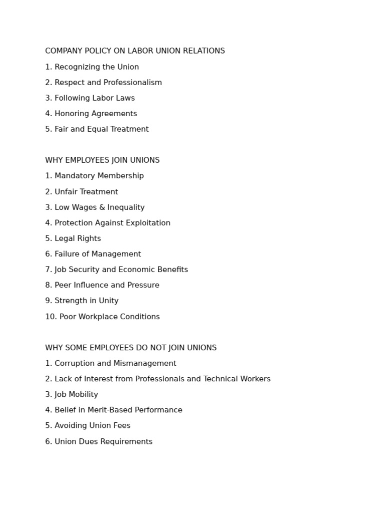 Company Policy on Union Relations | PDF