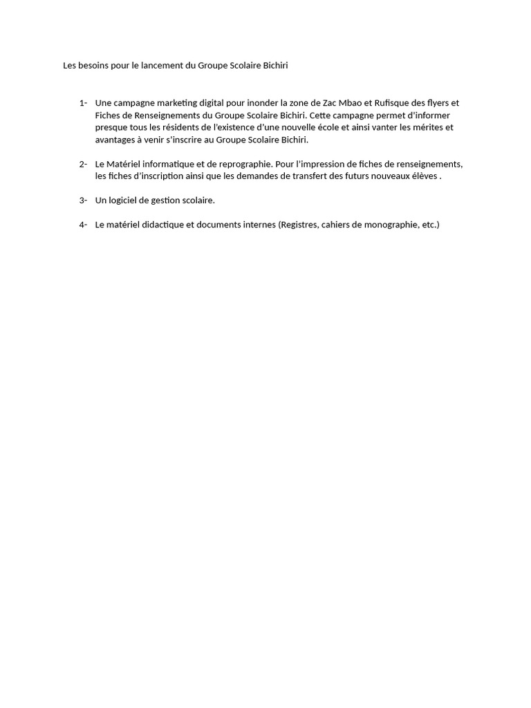 Lancement du Groupe Scolaire Bichiri | PDF