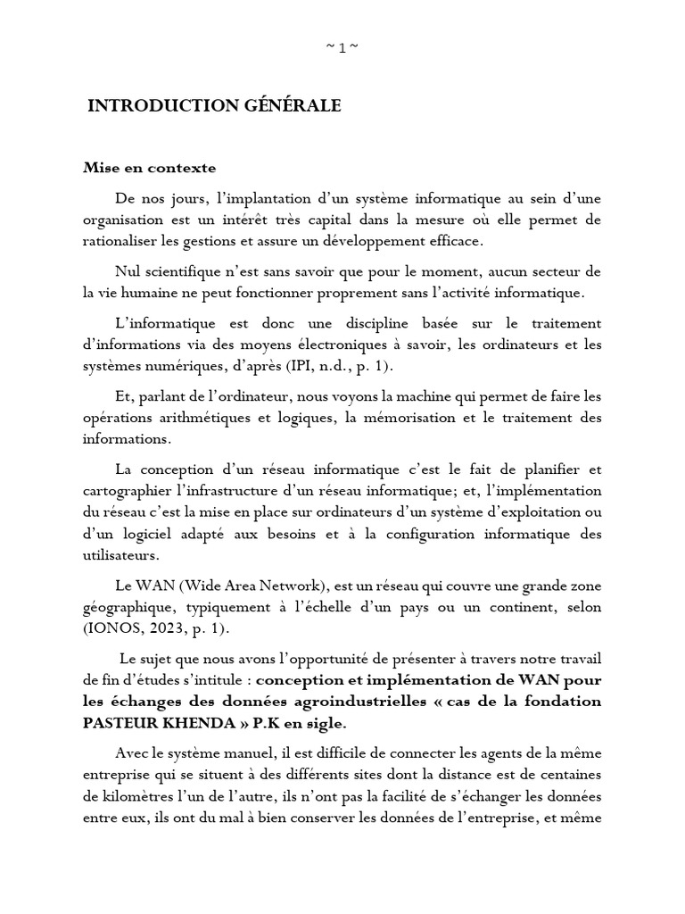 Conception d'un WAN pour PASTEUR KHENDA | PDF | Informatique | Informatique