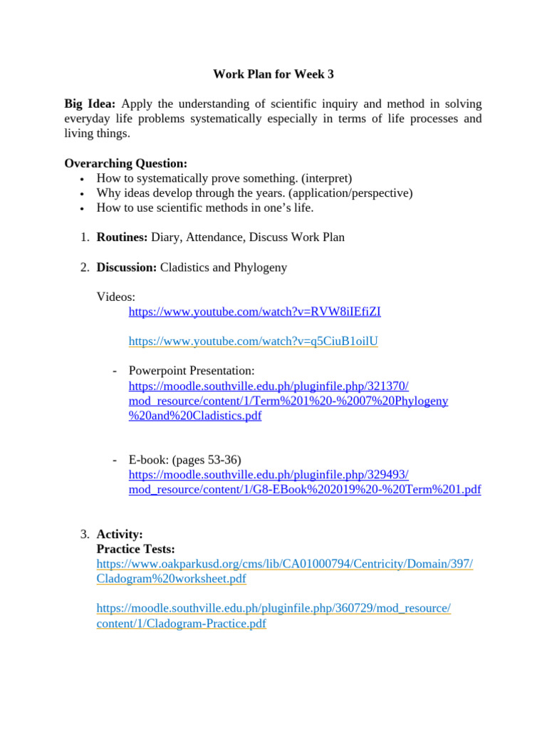 Week 3 Work Plan: Scientific Inquiry | PDF