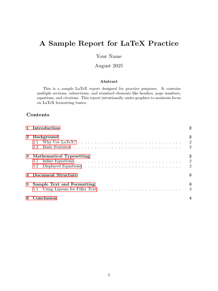 LaTeX Formatting Practice Report | PDF | Written Communication | Writing