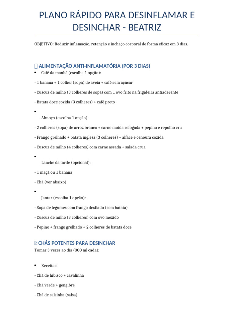 Plano de 3 Dias para Desinchar e Desinflamar | PDF