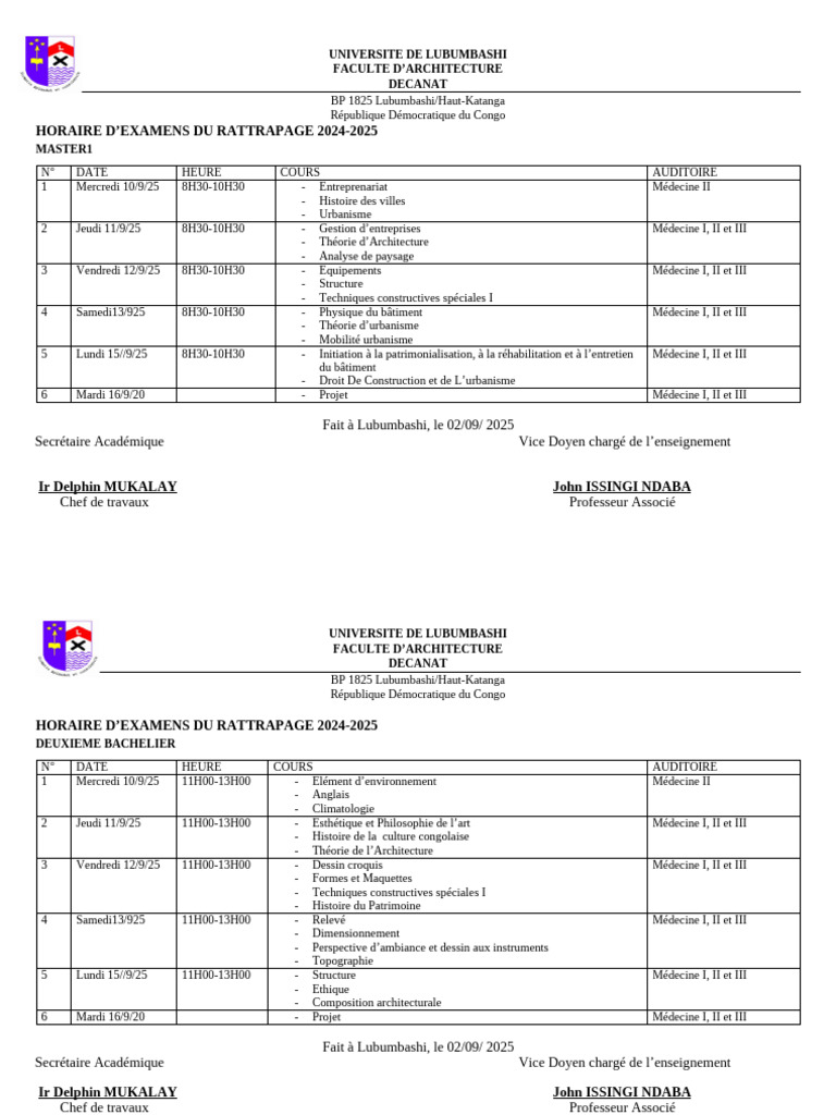 Horaire Examens Rattrapage 2024-2025 | PDF