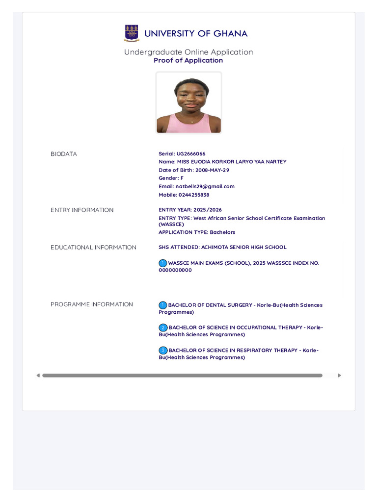 Undergraduate Application for Health Sciences | PDF