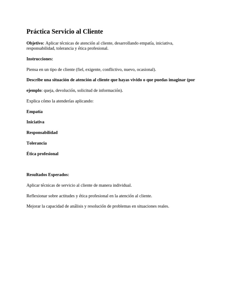 Práctica Servicio Al Cliente | PDF