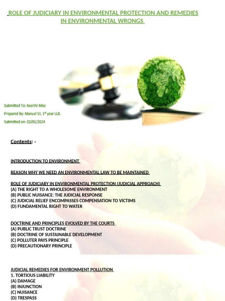 Judiciary's Role in Environmental Protection | PDF | Tort ...