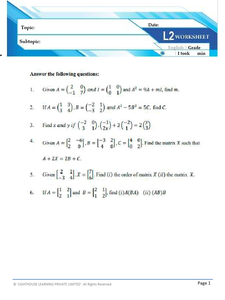 Matrices l2 | PDF