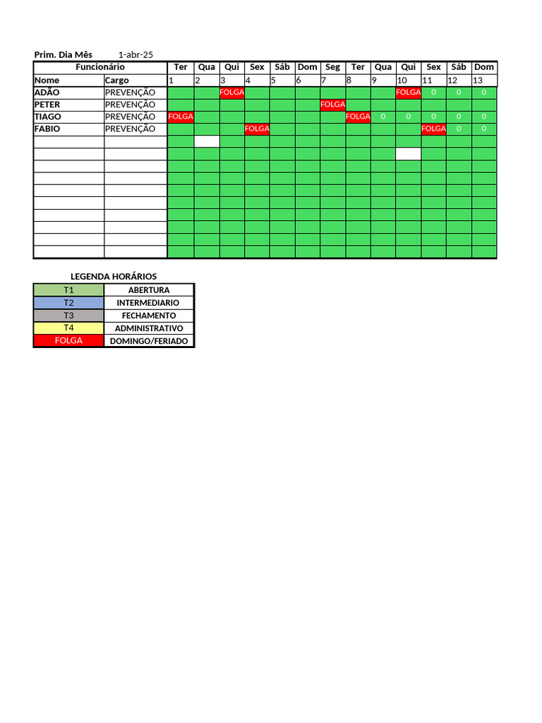 Escala de Folgas e Horários de Trabalho | PDF