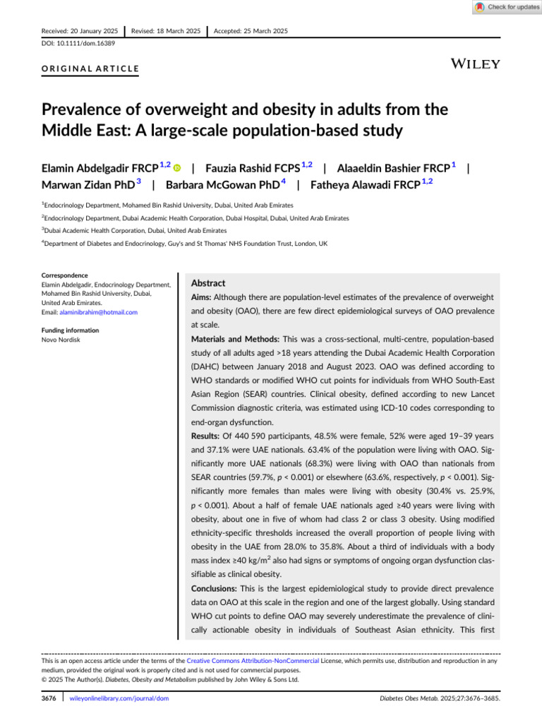 Prevalence of Overweight and Obesity in Adults From The Middle East - A ...