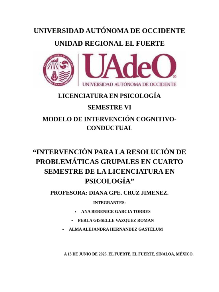 Proyecto Final Intervención Grupal TCC | PDF | Habilidades sociales ...